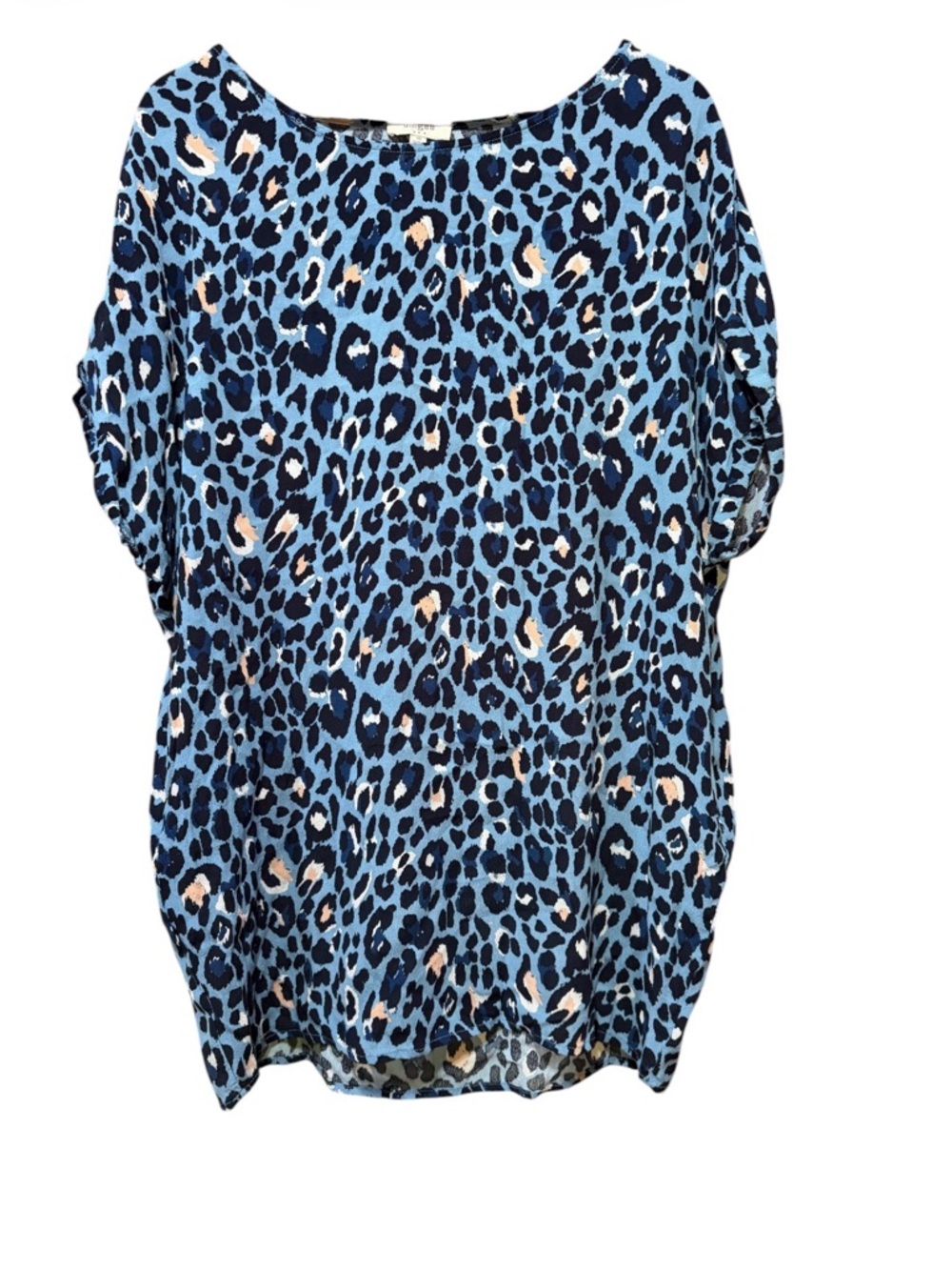 Umgee Blue Leopard Print Women’s Tunic Top - Lightweight Relaxed Fit Pockets
